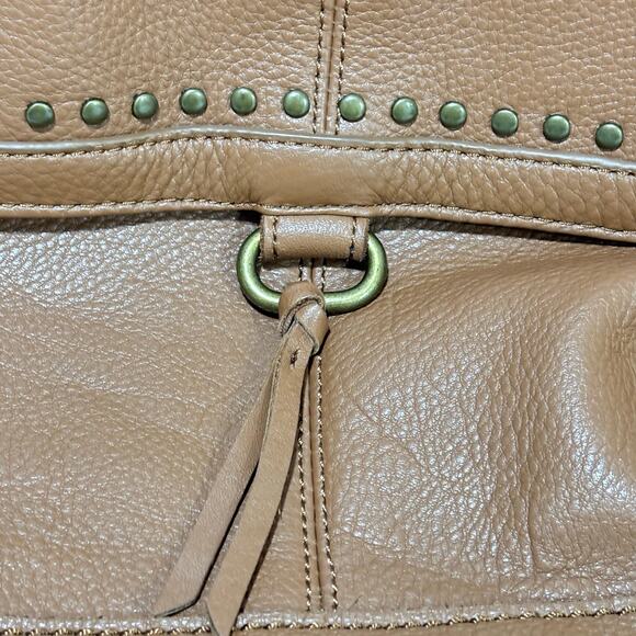 The Sak caramel brown leather messenger bag studded backpack Boho casual purse - Picture 9 of 10